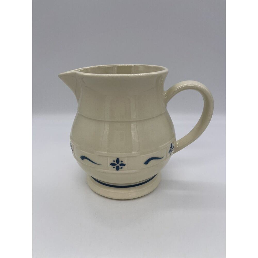 Longaberger Pottery Small Pitcher Classic Blue Woven Traditions (1 Qt) 5 3/4”